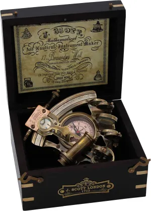 Handmade Astrolabe Brass Sextant with Built-in Compass and Hardwood Box – Precision Maritime Navigation Tool