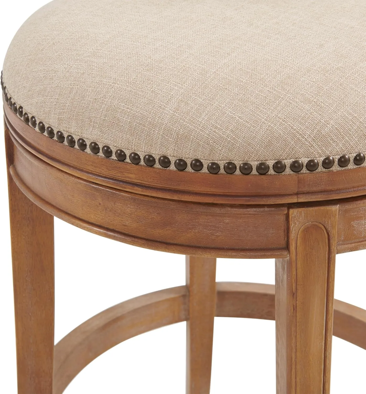 Hanover Swivel Counter Height Bar Stools, Set of 2, Weathered Brown and Beige, Faux Leather Upholstered Seat, Steel Memory Return Swivel, Rubberwood Frame, 20 in. W x 22 in. D x 37 in. H