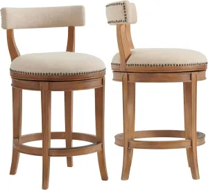 Hanover Swivel Counter Height Bar Stools, Set of 2, Weathered Brown and Beige, Faux Leather Upholstered Seat, Steel Memory Return Swivel, Rubberwood Frame, 20 in. W x 22 in. D x 37 in. H