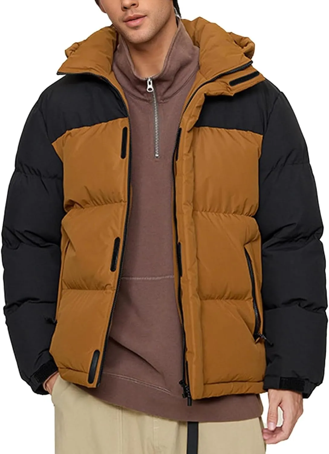 hathne Men's Winter Puffer Jacket Thicken Winter Warm Padded Coat Outerwear with Hood