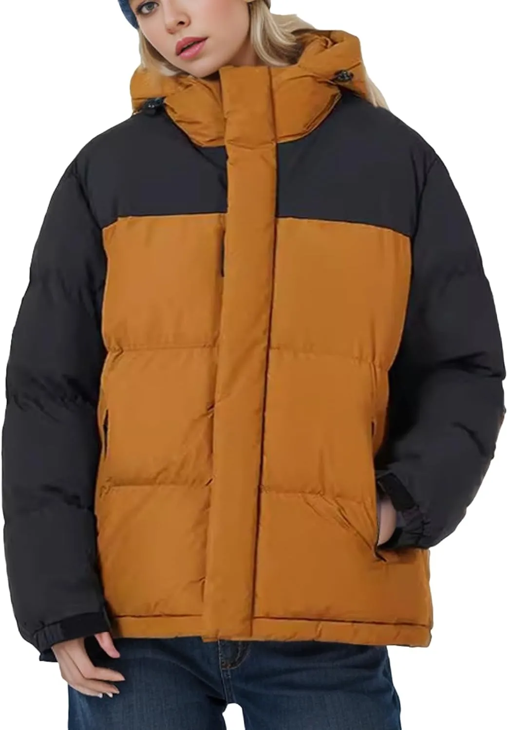 hathne Men's Winter Puffer Jacket Thicken Winter Warm Padded Coat Outerwear with Hood