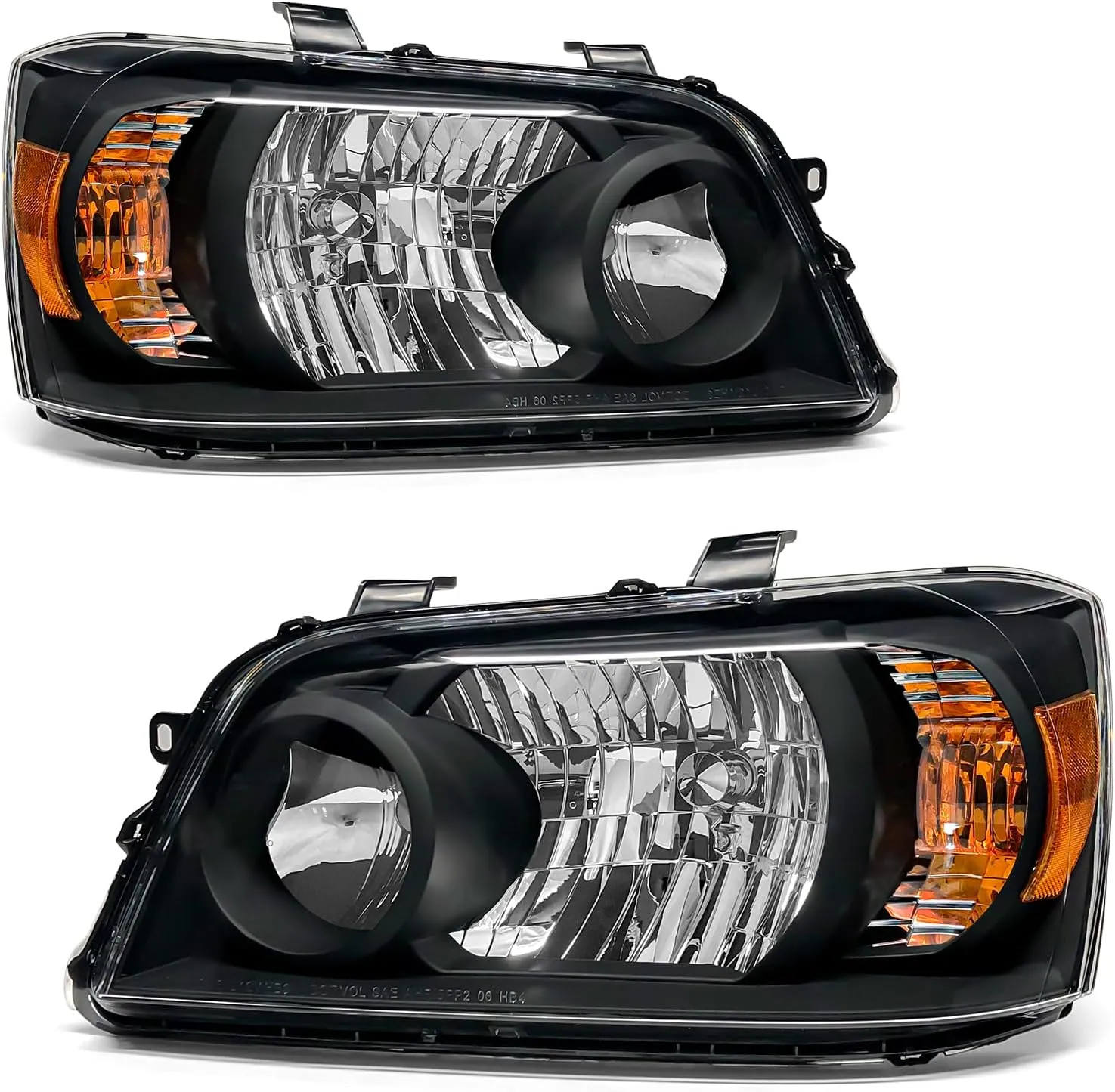 Headlight Compatible with Toyota Highlander 2004 2005 2006 2007 Headlight Black Housing Amber Reflector Headlamp Replacement Pair Left and Right