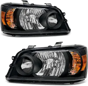 Headlight Compatible with Toyota Highlander 2004 2005 2006 2007 Headlight Black Housing Amber Reflector Headlamp Replacement Pair Left and Right