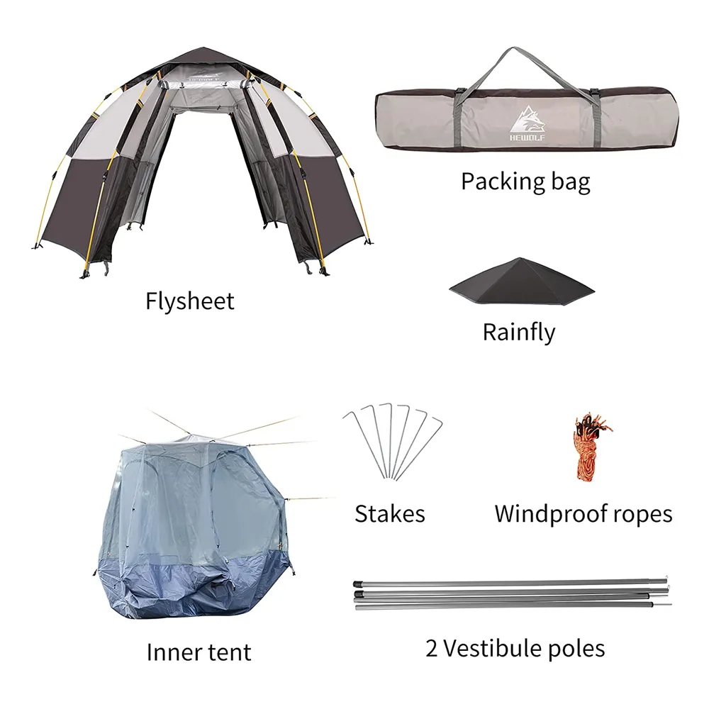 Hewolf Automatic 4 person Hexa Tent - Black Silver