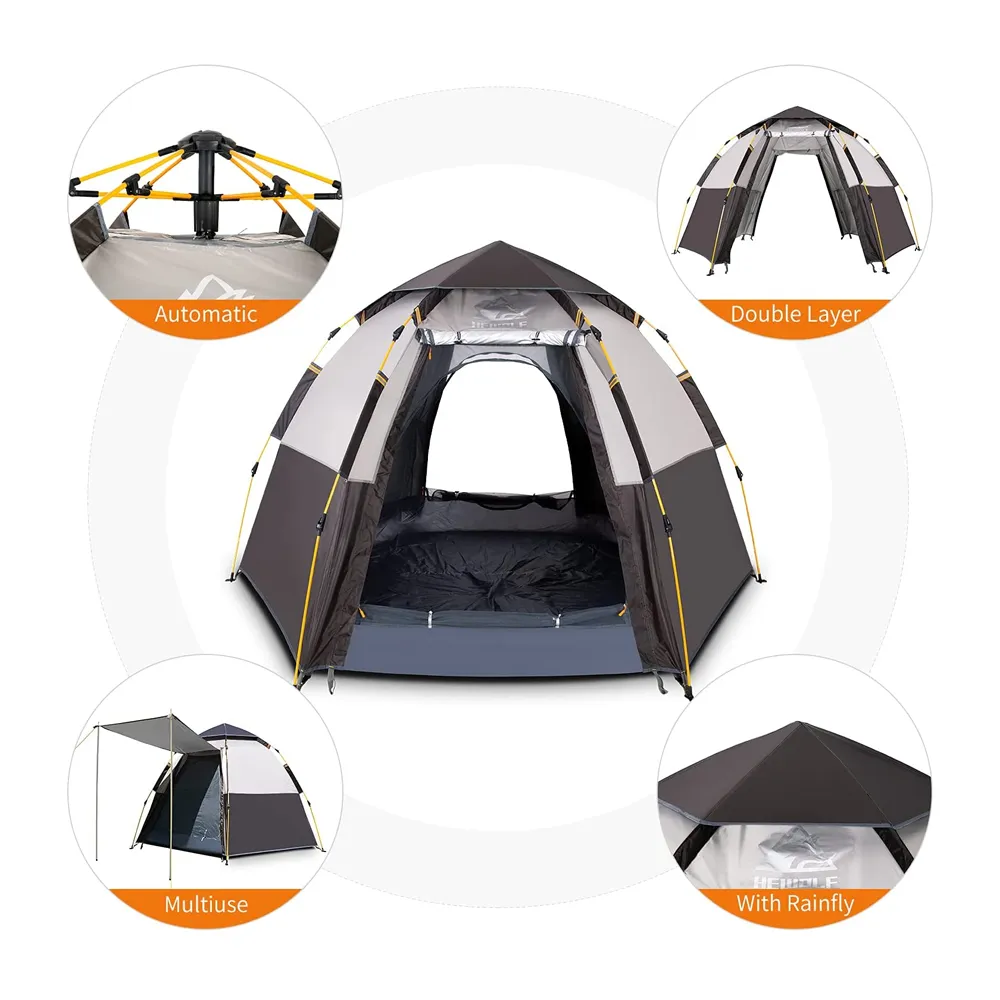 Hewolf Automatic 4 person Hexa Tent - Black Silver