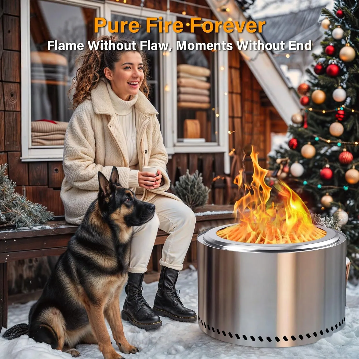 HGD 28 Inch Smokeless Firepit, Stainless Steel Fire Pit, Wood Burning Firepit for Patio Garden Picnic