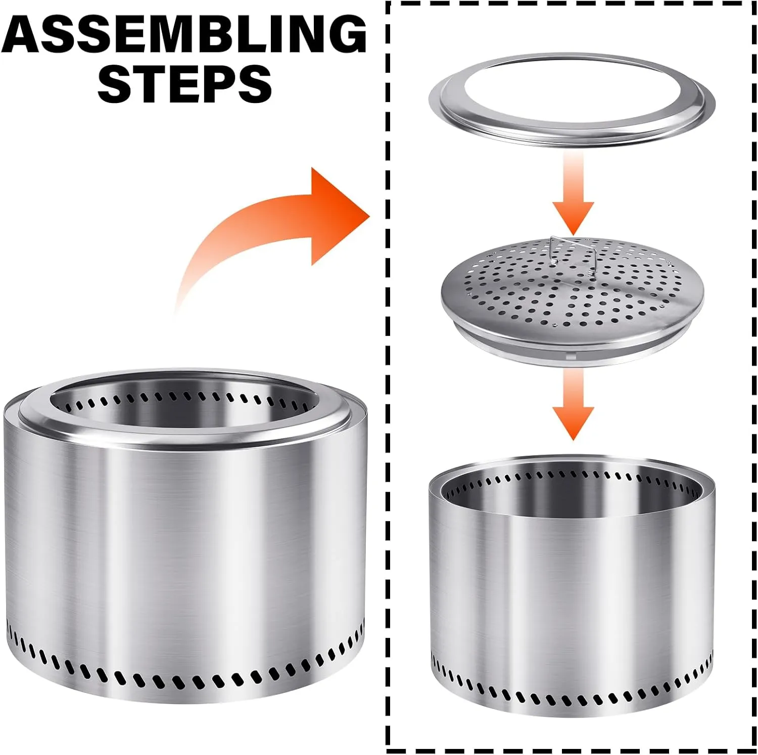 HGD 28 Inch Smokeless Firepit, Stainless Steel Fire Pit, Wood Burning Firepit for Patio Garden Picnic