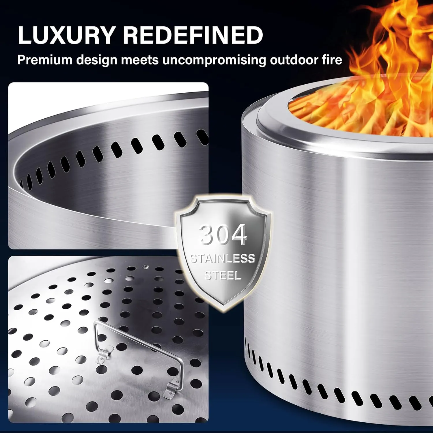 HGD 28 Inch Smokeless Firepit, Stainless Steel Fire Pit, Wood Burning Firepit for Patio Garden Picnic