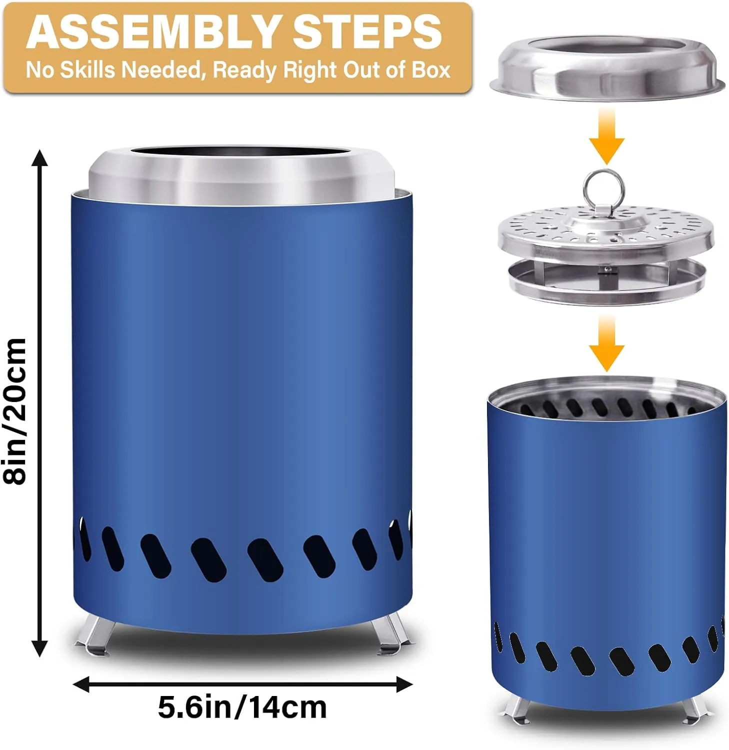 HGD Small Tabletop Fire Pit, Smokeless Table Top Firepit Outdoor, Portable Mini Stove with Carry Bag for Camping Backyard Patio Garden Picnic, Fueled by Pellets or Wood, Stainless Steel, Blue
