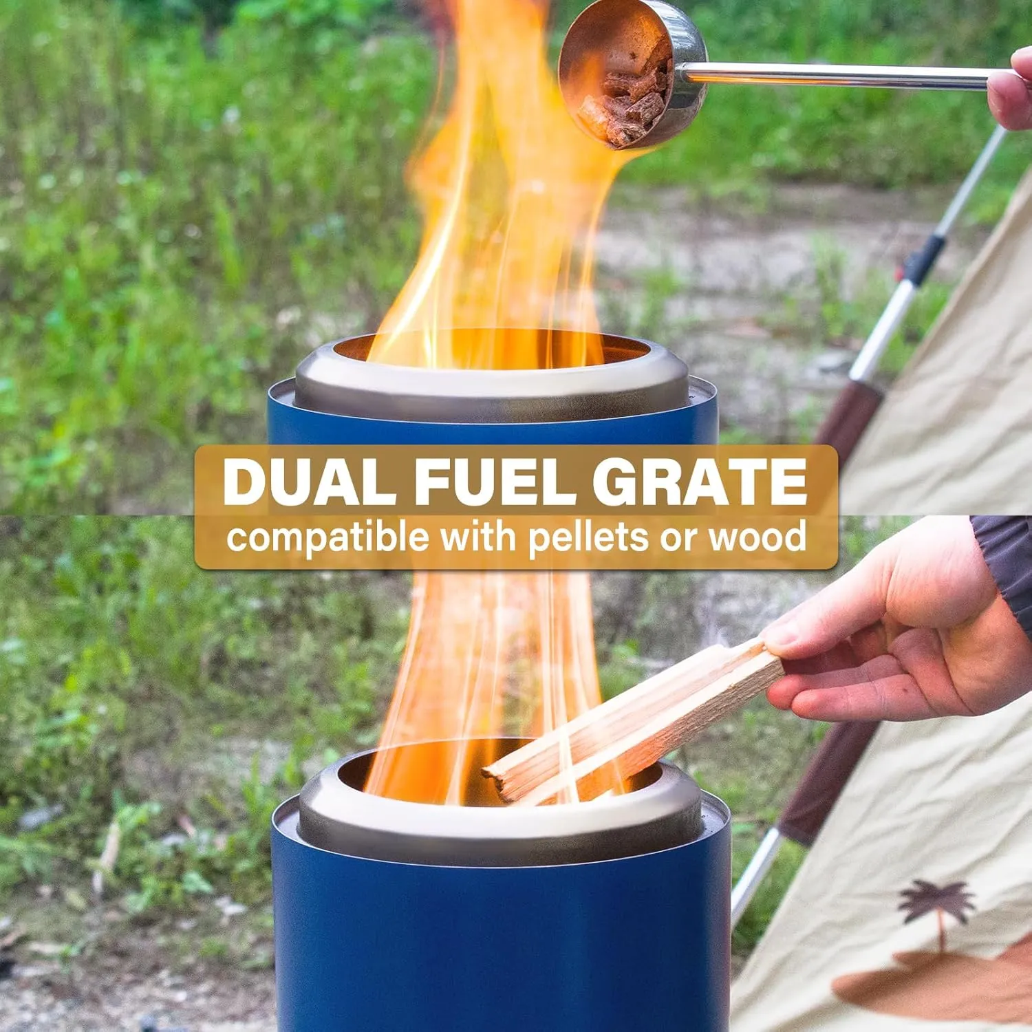 HGD Small Tabletop Fire Pit, Smokeless Table Top Firepit Outdoor, Portable Mini Stove with Carry Bag for Camping Backyard Patio Garden Picnic, Fueled by Pellets or Wood, Stainless Steel, Blue