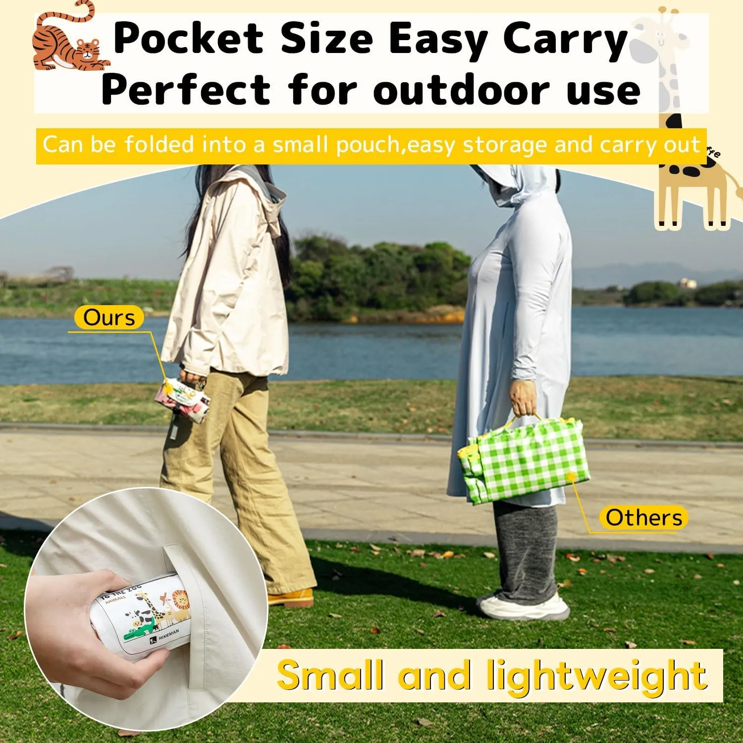 HIKEMAN Pocket Picnic Blanket Beach Blanket - Mini Waterproof Camping Blanket,Lightweight Outdoor Blanket with Hand Strap for Picnics Beach Hiking Camping Travel (Brown, M)