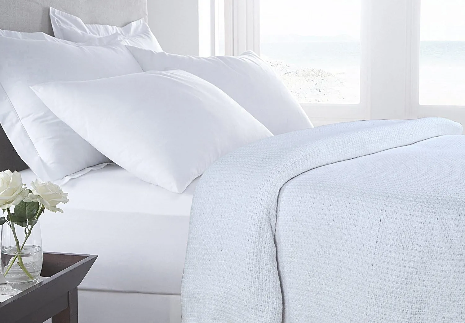 HILLFAIR 100% Combed Cotton Blanket– Queen Bed Blanket– Soft Cozy Warm Multipurpose Throws for Luxury Home Decor– 90 x 90 inch Queen Size Cotton Blankets for Beds- Bed Blankets for All Season- White