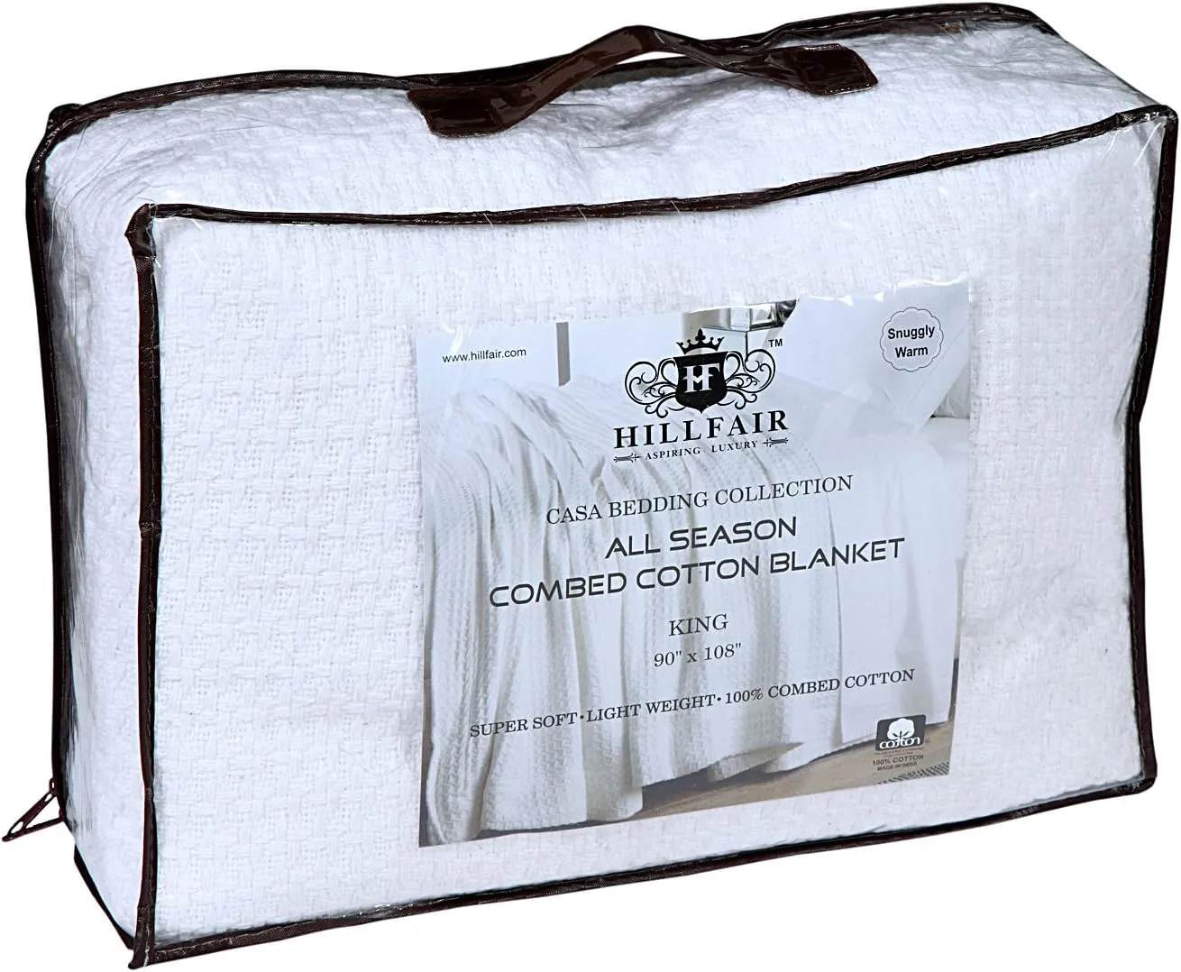 HILLFAIR 100% Combed Cotton Blanket– Queen Bed Blanket– Soft Cozy Warm Multipurpose Throws for Luxury Home Decor– 90 x 90 inch Queen Size Cotton Blankets for Beds- Bed Blankets for All Season- White