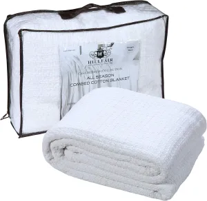 HILLFAIR 100% Combed Cotton Blanket– Queen Bed Blanket– Soft Cozy Warm Multipurpose Throws for Luxury Home Decor– 90 x 90 inch Queen Size Cotton Blankets for Beds- Bed Blankets for All Season- White