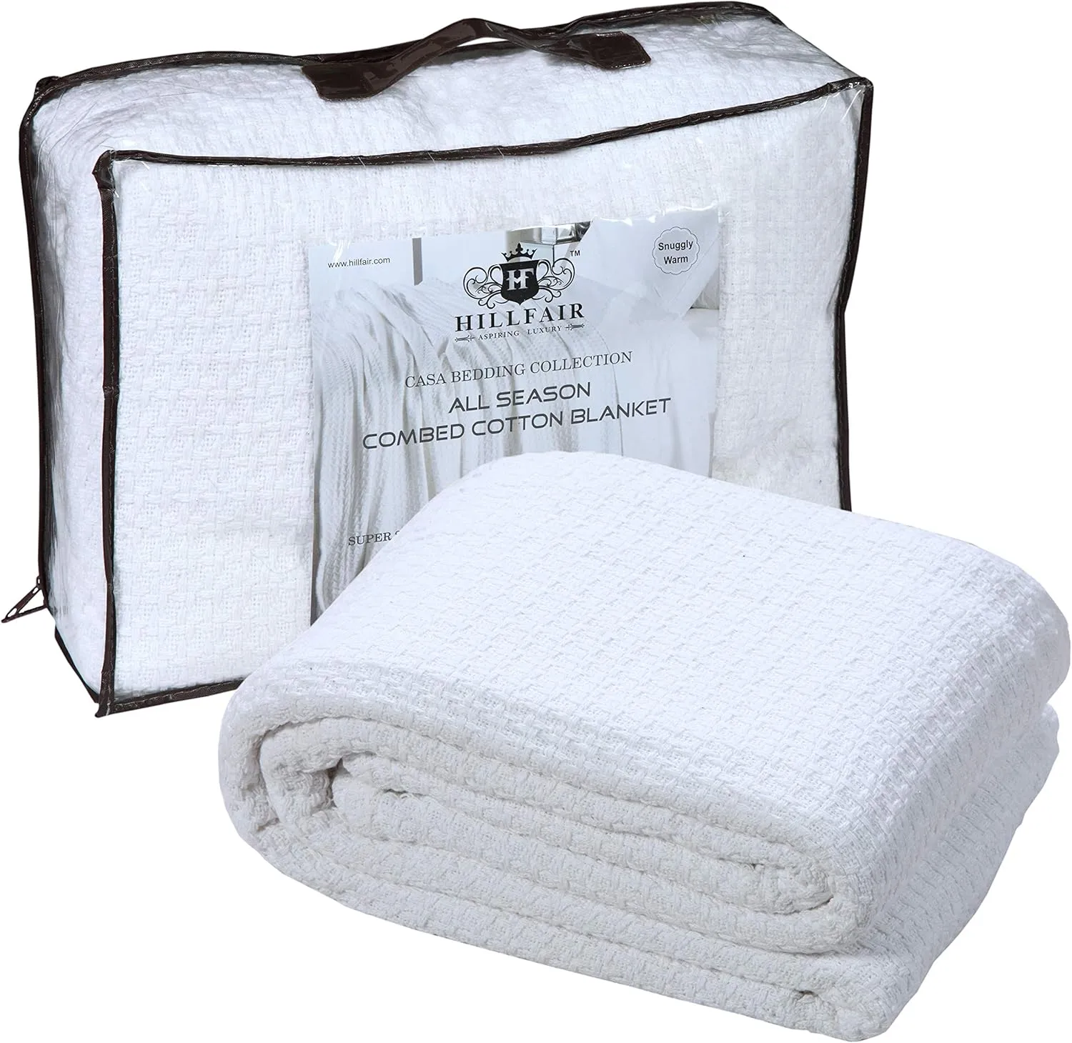 HILLFAIR 100% Combed Cotton Blanket– Queen Bed Blanket– Soft Cozy Warm Multipurpose Throws for Luxury Home Decor– 90 x 90 inch Queen Size Cotton Blankets for Beds- Bed Blankets for All Season- White