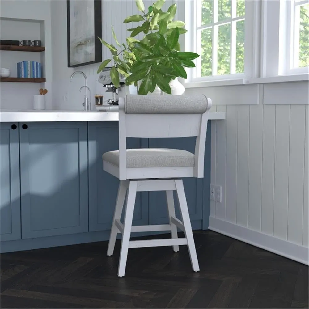 Hillsdale, Clarion Wood and Upholstered Counter Height Swivel Stool, Sea White