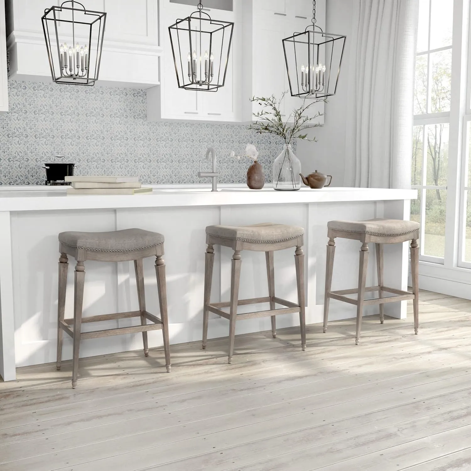 Hillsdale Furniture Vetrina Backless Non-Swivel Counter Stool, Weathered Grey