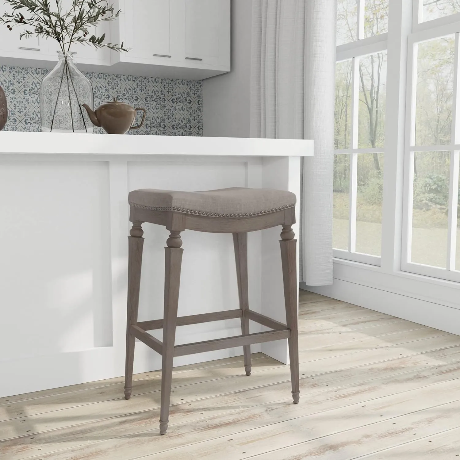Hillsdale Furniture Vetrina Backless Non-Swivel Counter Stool, Weathered Grey