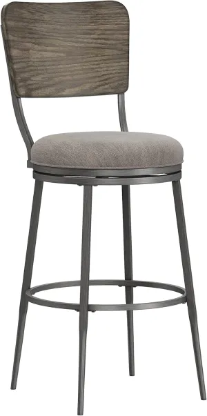 Hillsdale, Garren Metal Bar Height Swivel Stool with Wood Panel Back, Rubbed Pewter