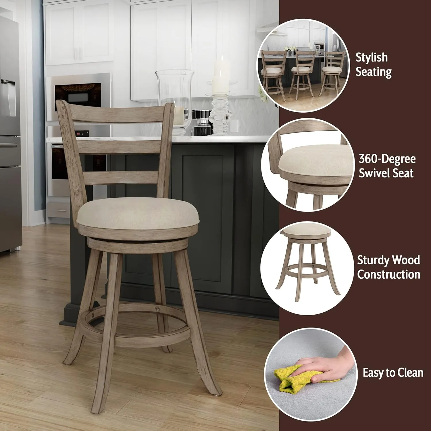 Hillsdale Laymon Modern Wood Swivel Counter Height Stool, Gray Brown