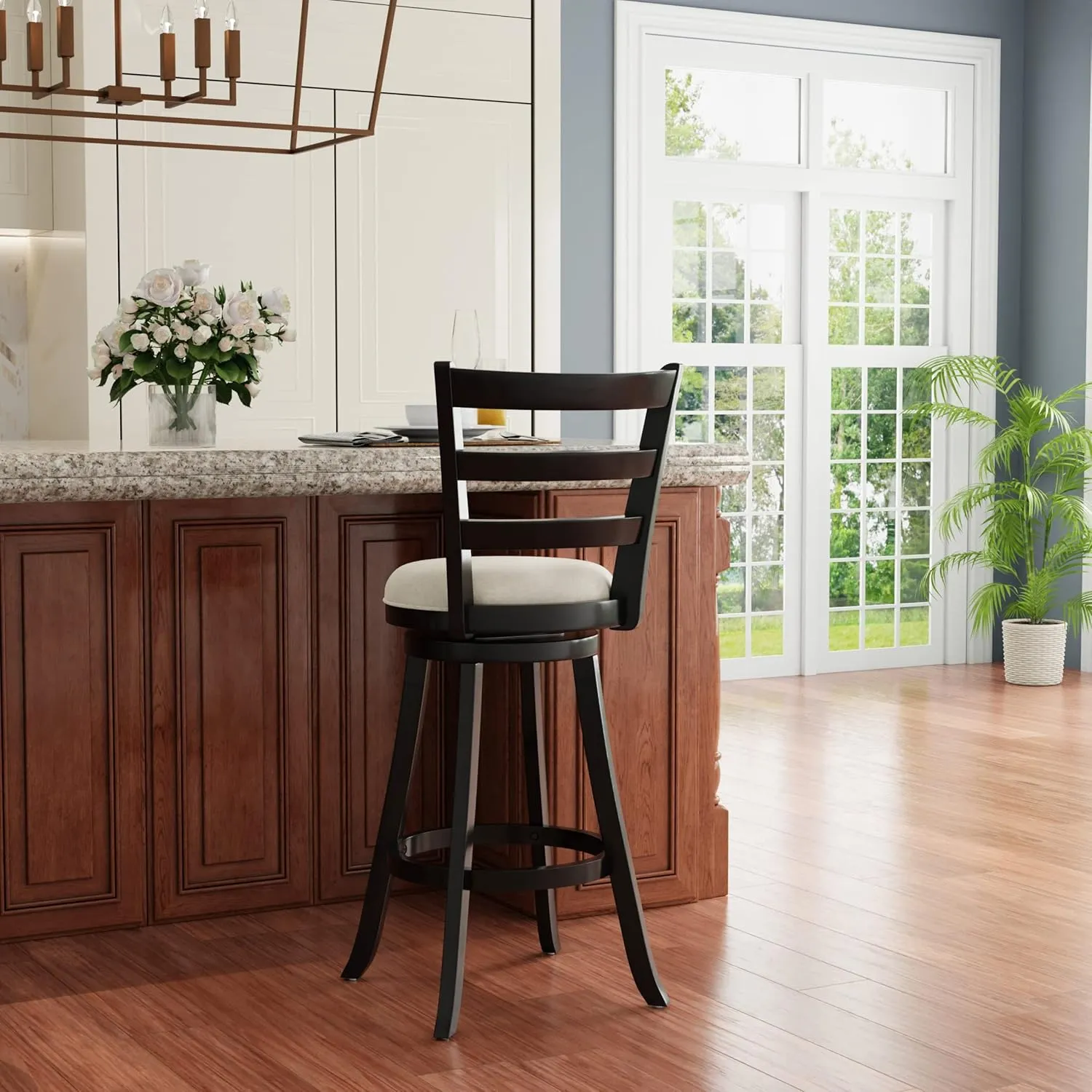 Hillsdale Laymon Modern Wood Swivel Stool with Upholstered Seat, Bar Height, Black