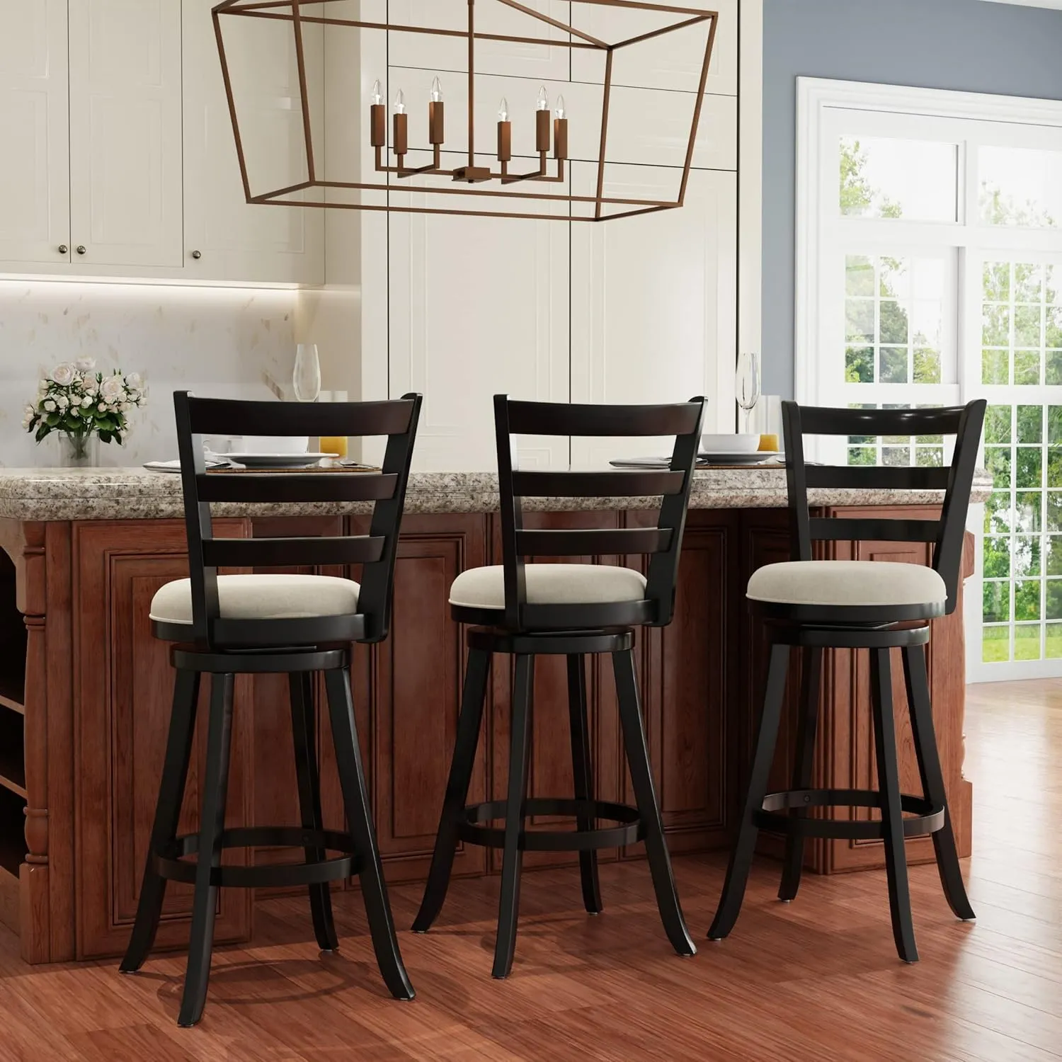 Hillsdale Laymon Modern Wood Swivel Stool with Upholstered Seat, Bar Height, Black