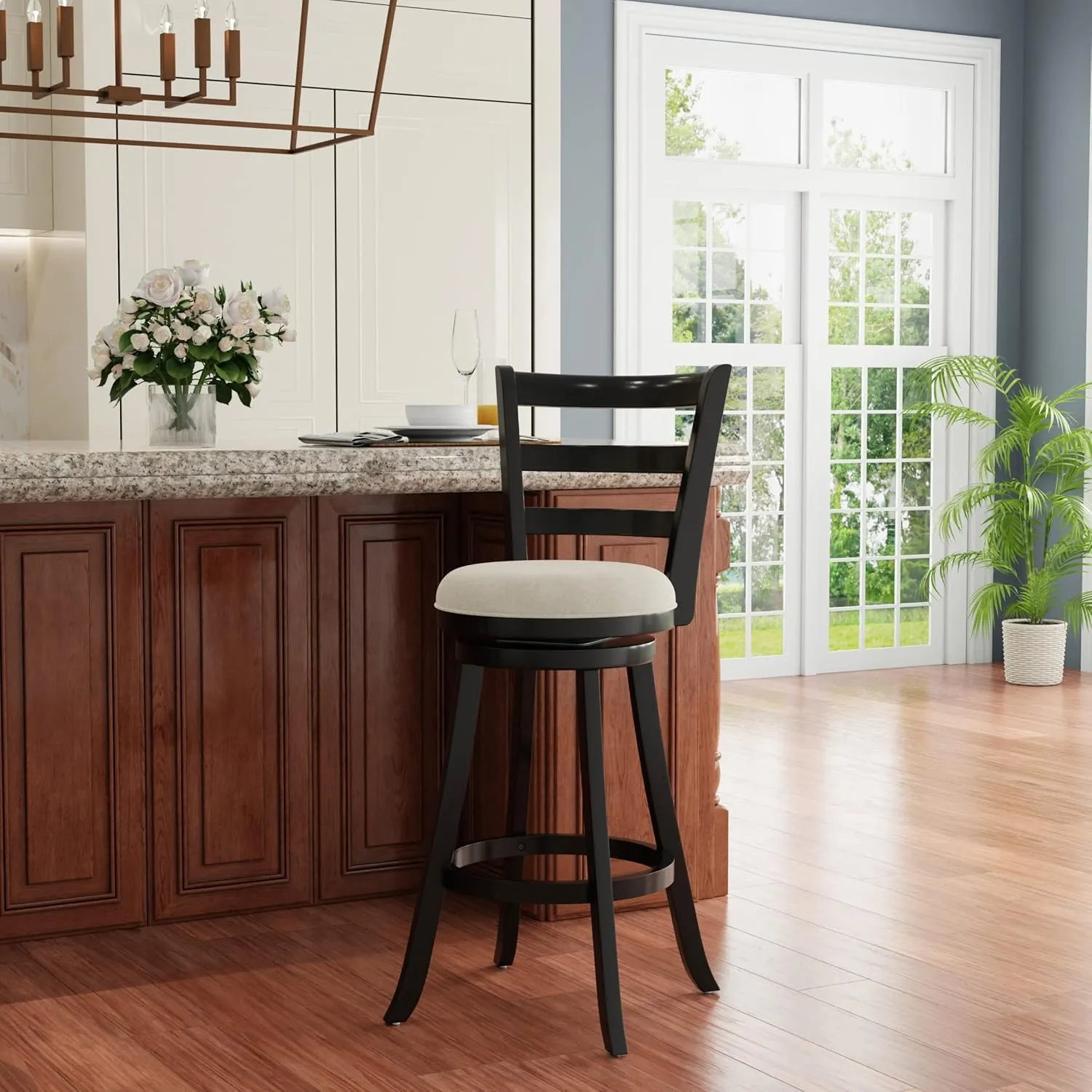Hillsdale Laymon Modern Wood Swivel Stool with Upholstered Seat, Bar Height, Black