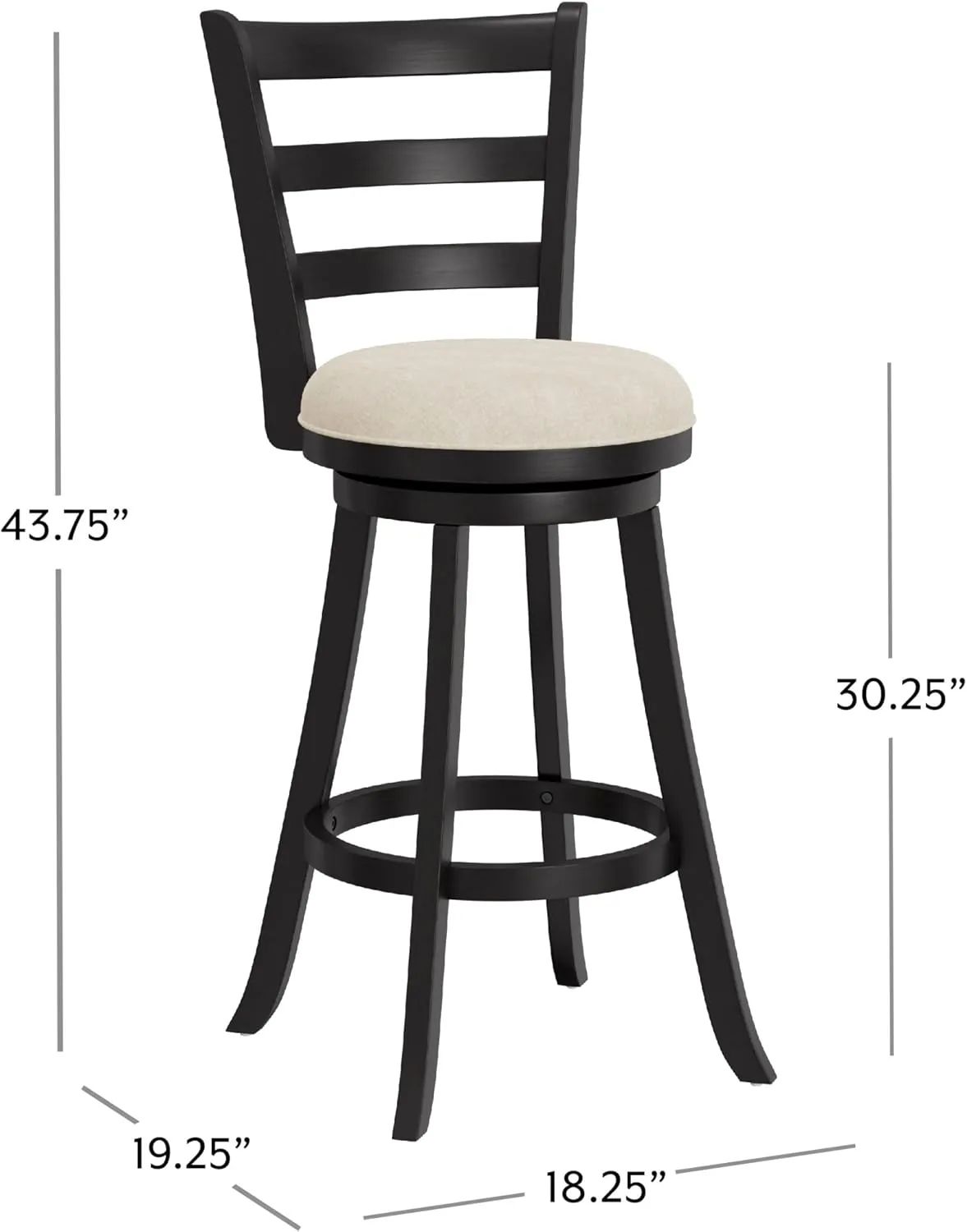 Hillsdale Laymon Modern Wood Swivel Stool with Upholstered Seat, Bar Height, Black