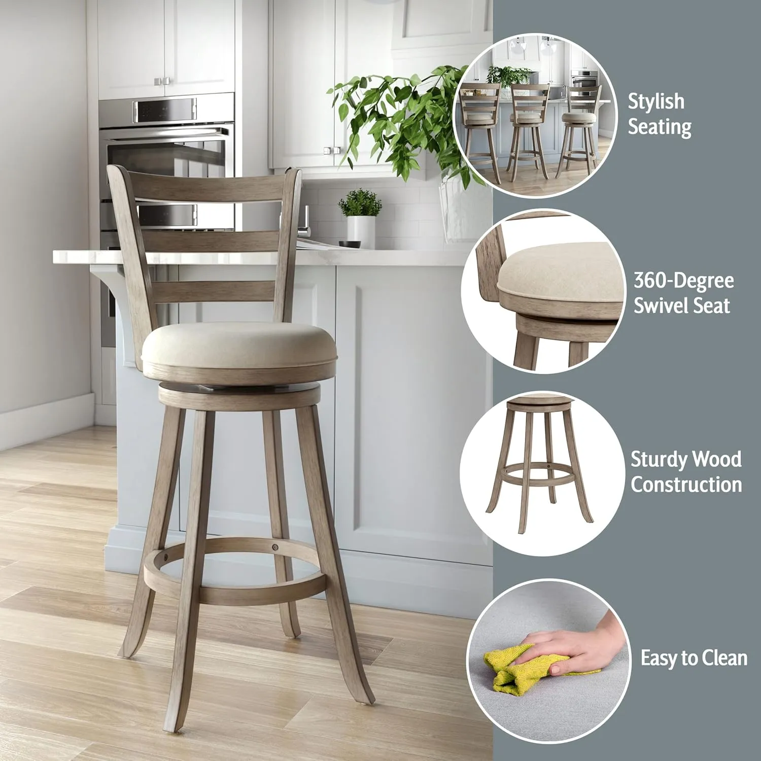 Hillsdale, Laymon Wood Bar Height Swivel Stool, Gray Brown