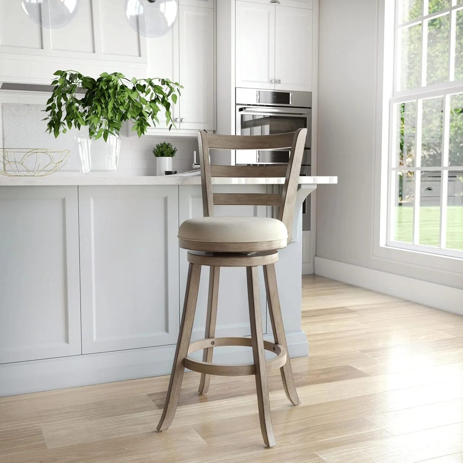 Hillsdale, Laymon Wood Bar Height Swivel Stool, Gray Brown