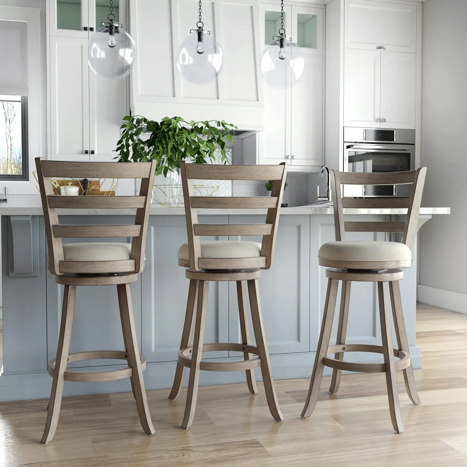 Hillsdale, Laymon Wood Bar Height Swivel Stool, Gray Brown