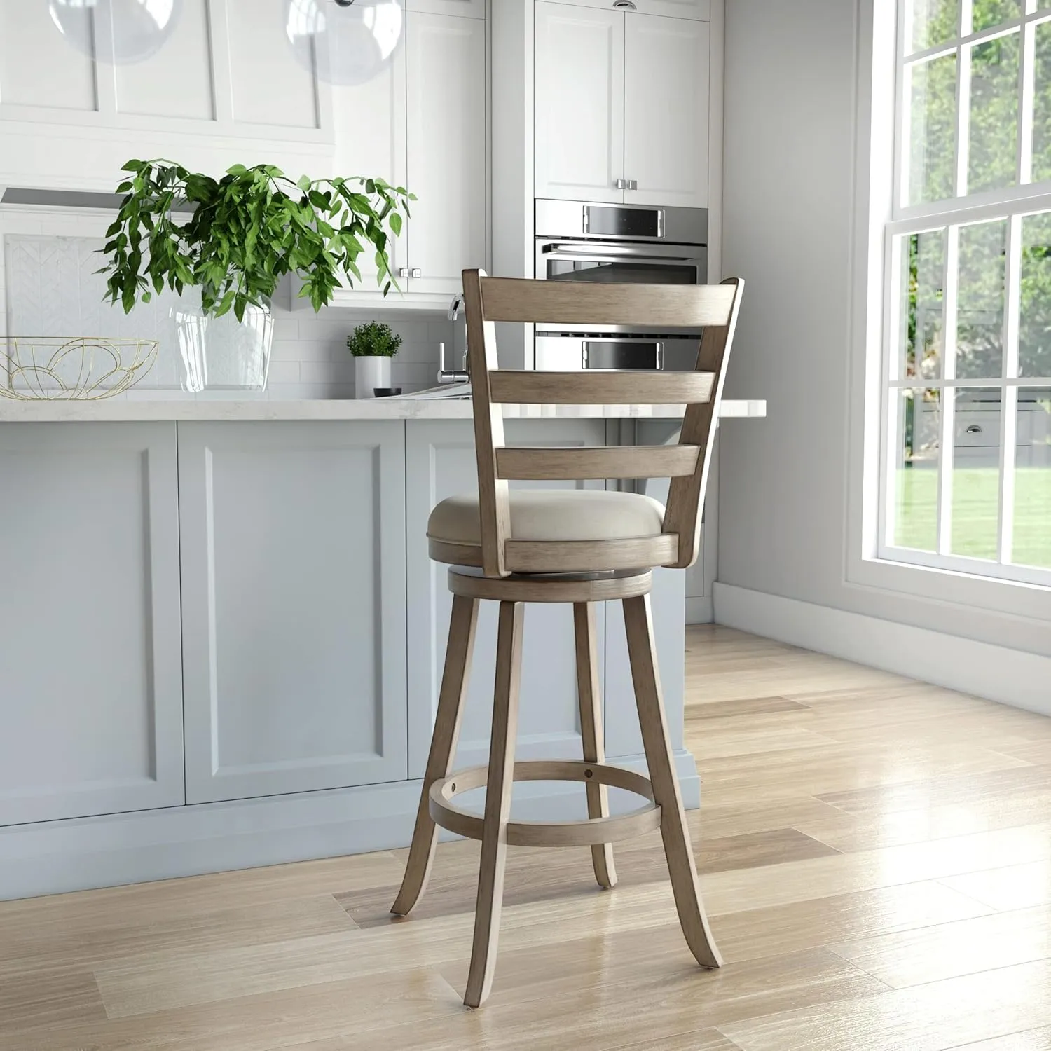 Hillsdale, Laymon Wood Bar Height Swivel Stool, Gray Brown