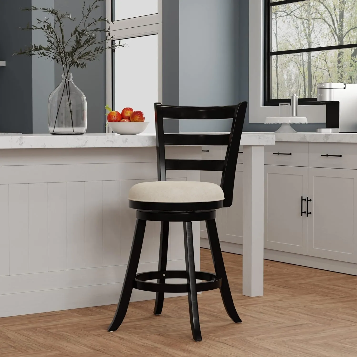 Hillsdale Laymon Wood Kitchen Counter Height Swivel Stool, Black