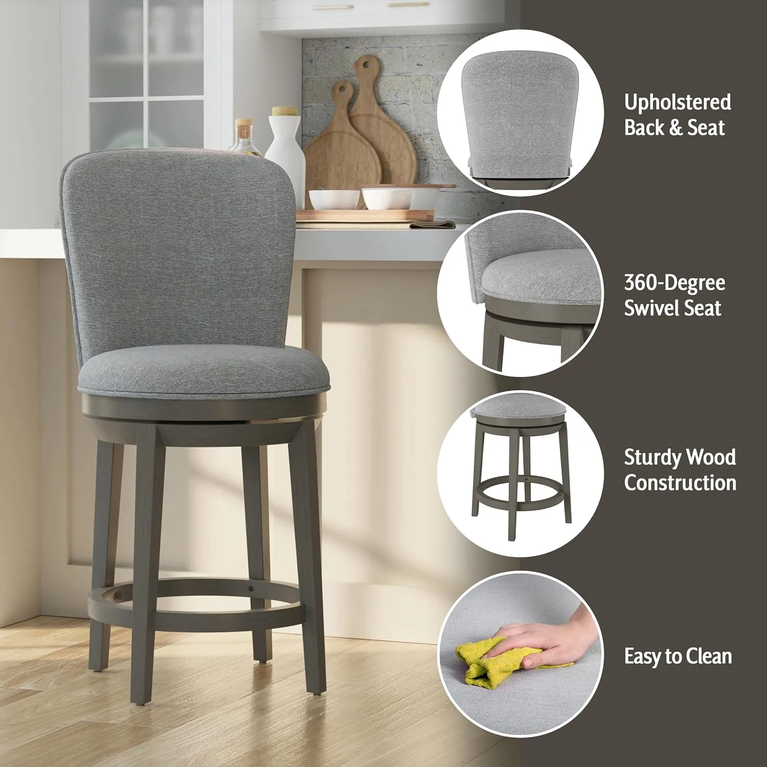 Hillsdale Victoria Wood Counter Height Swivel Stool, Antique Gray