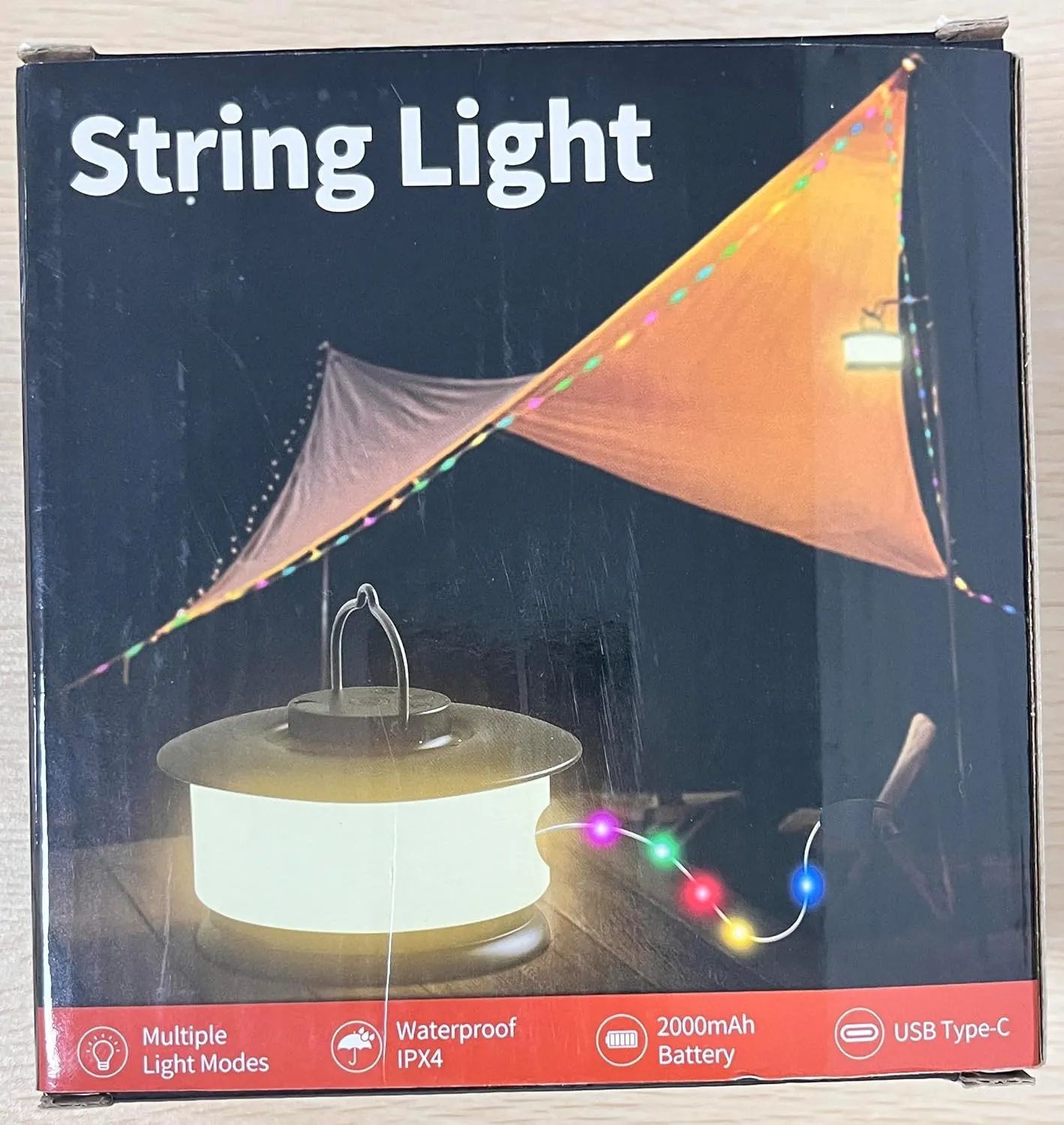 Hokone Camping String Lights, 32.8FT 22 Lighting Modes, Waterproof, Rechargeable, Quick Storage Portable Tent Lights Perfect for Outdoor, Indoor, Party, Patio, Garden, Camping, Holiday Decor