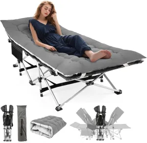 Homdox Camping cot Folding Outdoor Camping Travel Cot with Pad 900LBS(Max Load) - Quality Lightweight Portable Heavy Duty Adult Travel Cot