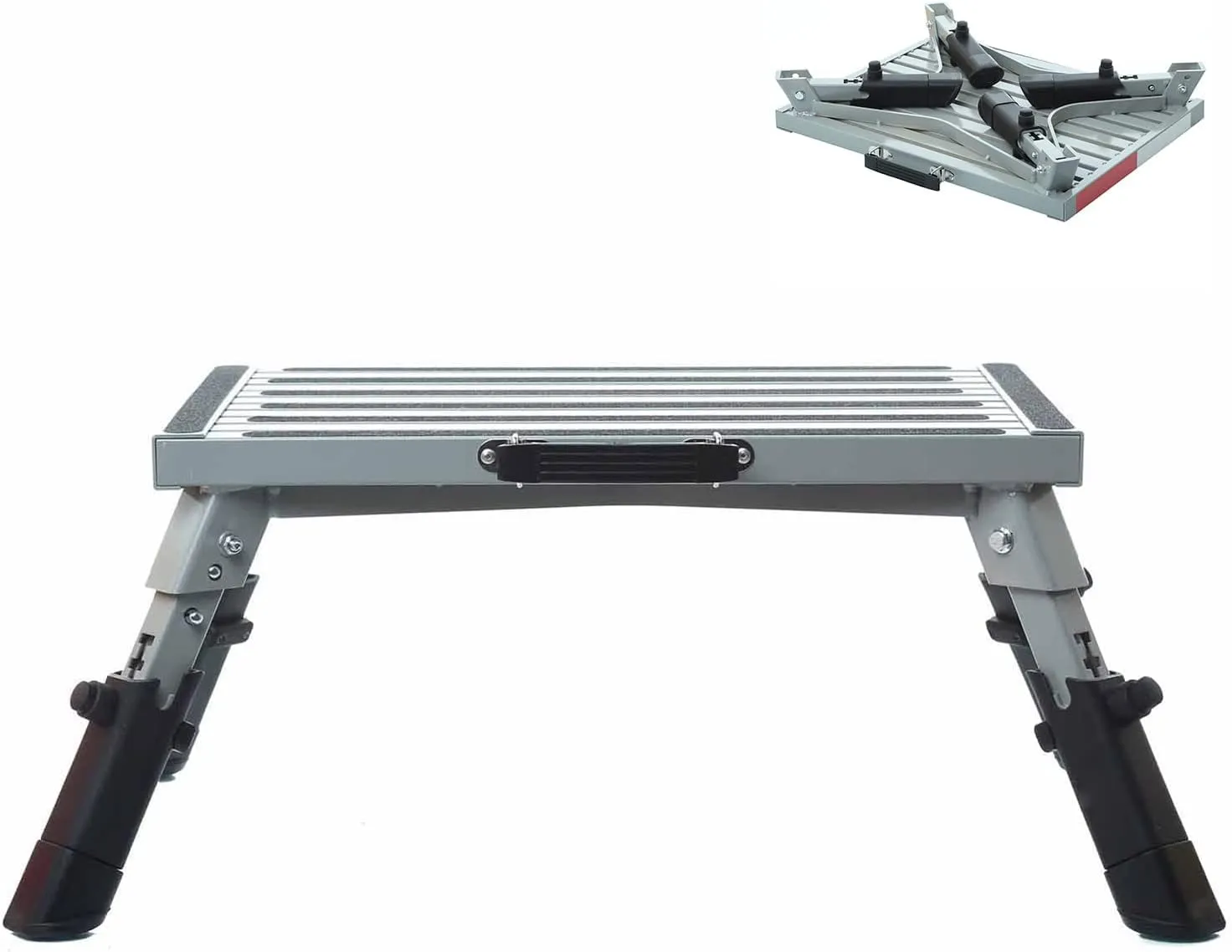 Homeon Wheels RV Steps 16.5" x 12.2" Adjustable Height Aluminum Folding Platform Step Sheath Non-Slip Rubber Feet, Reflective Stripe, Handle, RV T Level, More Stable Up to 1000 lbs