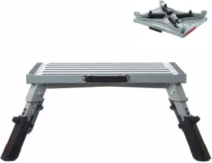 Homeon Wheels RV Steps 16.5" x 12.2" Adjustable Height Aluminum Folding Platform Step Sheath Non-Slip Rubber Feet, Reflective Stripe, Handle, RV T Level, More Stable Up to 1000 lbs