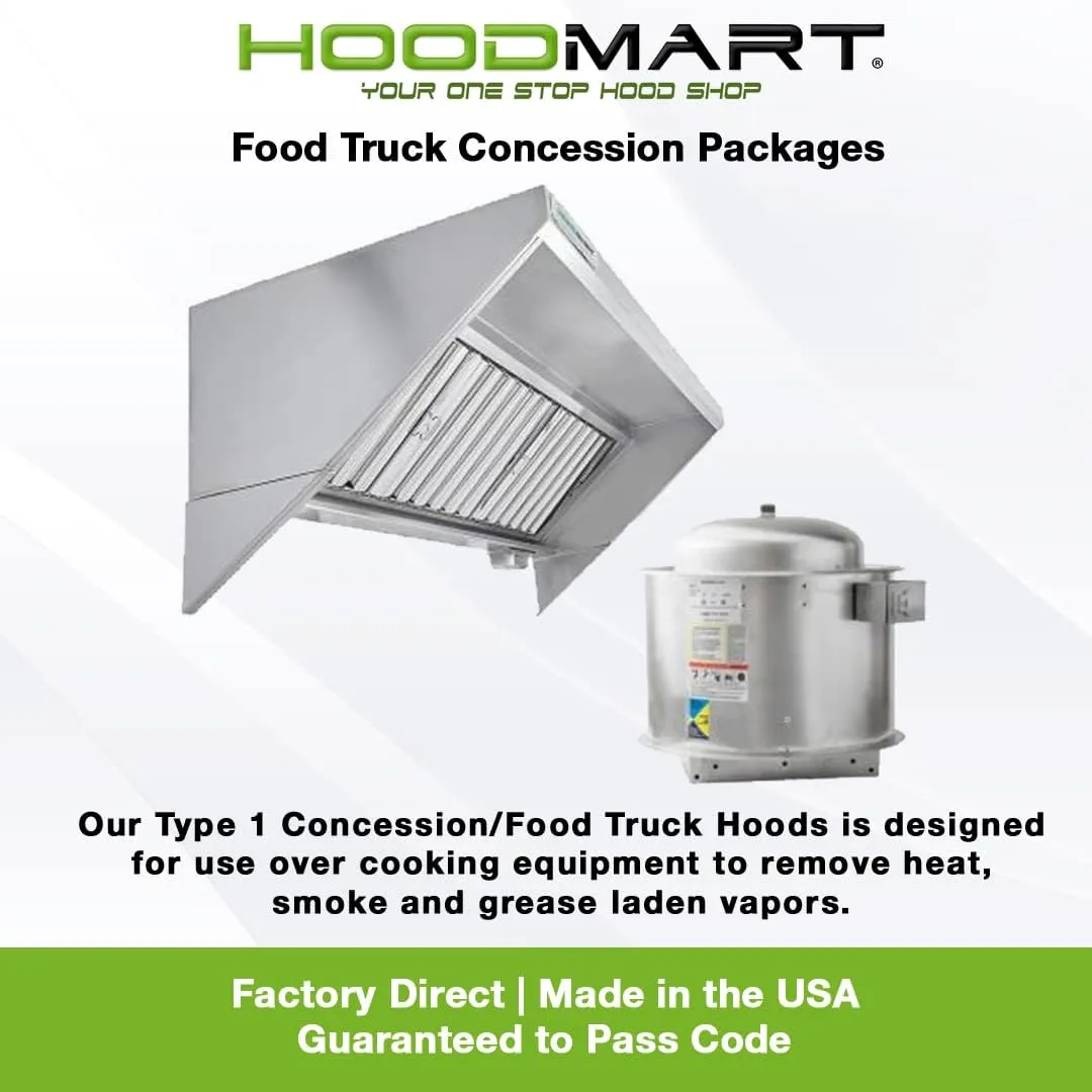 HOODMART UL/NSF 7' Concession Trailer Hood System with FIRE SUPPRESSION for Food Truck | Commercial Range Hood with Exhaust Fan | Stainless Steel Kitchen Equipment with Install Kit Included