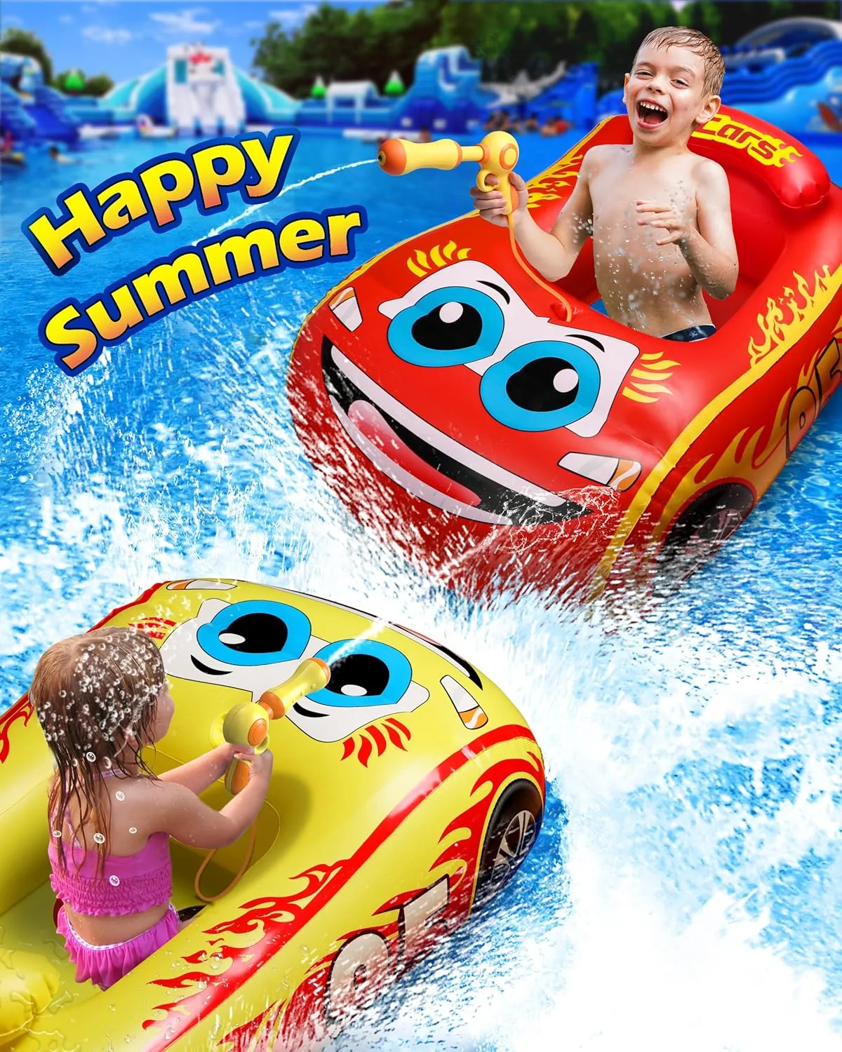 HopeRock Kids Pool Float with Water Gun - Inflatable Ride-on Swimming Toy for Boys Aged 3-8, Summer Fun (Red)