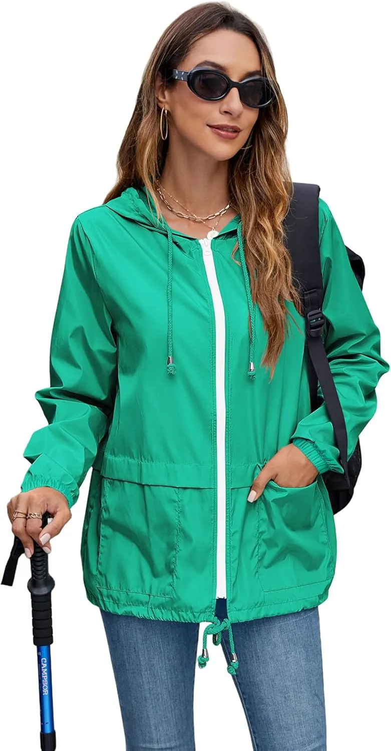 Hount Women's Lightweight Hooded Raincoat Waterproof Packable Active Outdoor Rain Jacket (S-3XL)