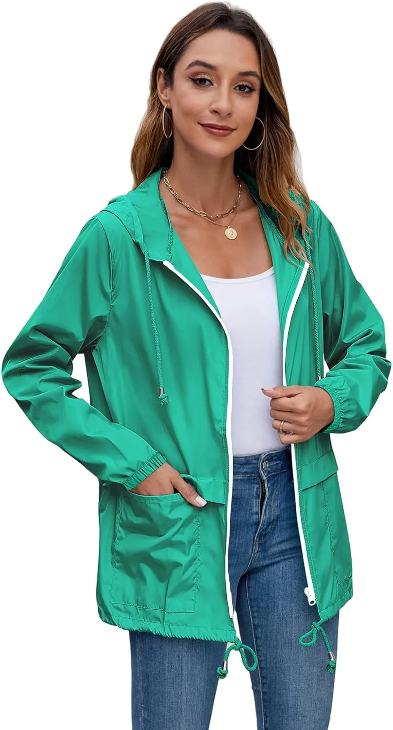 Hount Women's Lightweight Hooded Raincoat Waterproof Packable Active Outdoor Rain Jacket (S-3XL)