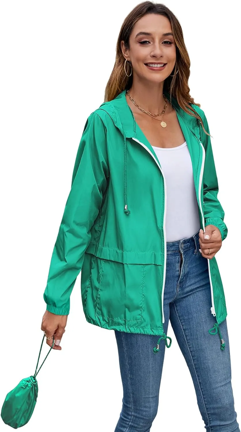 Hount Women's Lightweight Hooded Raincoat Waterproof Packable Active Outdoor Rain Jacket (S-3XL)