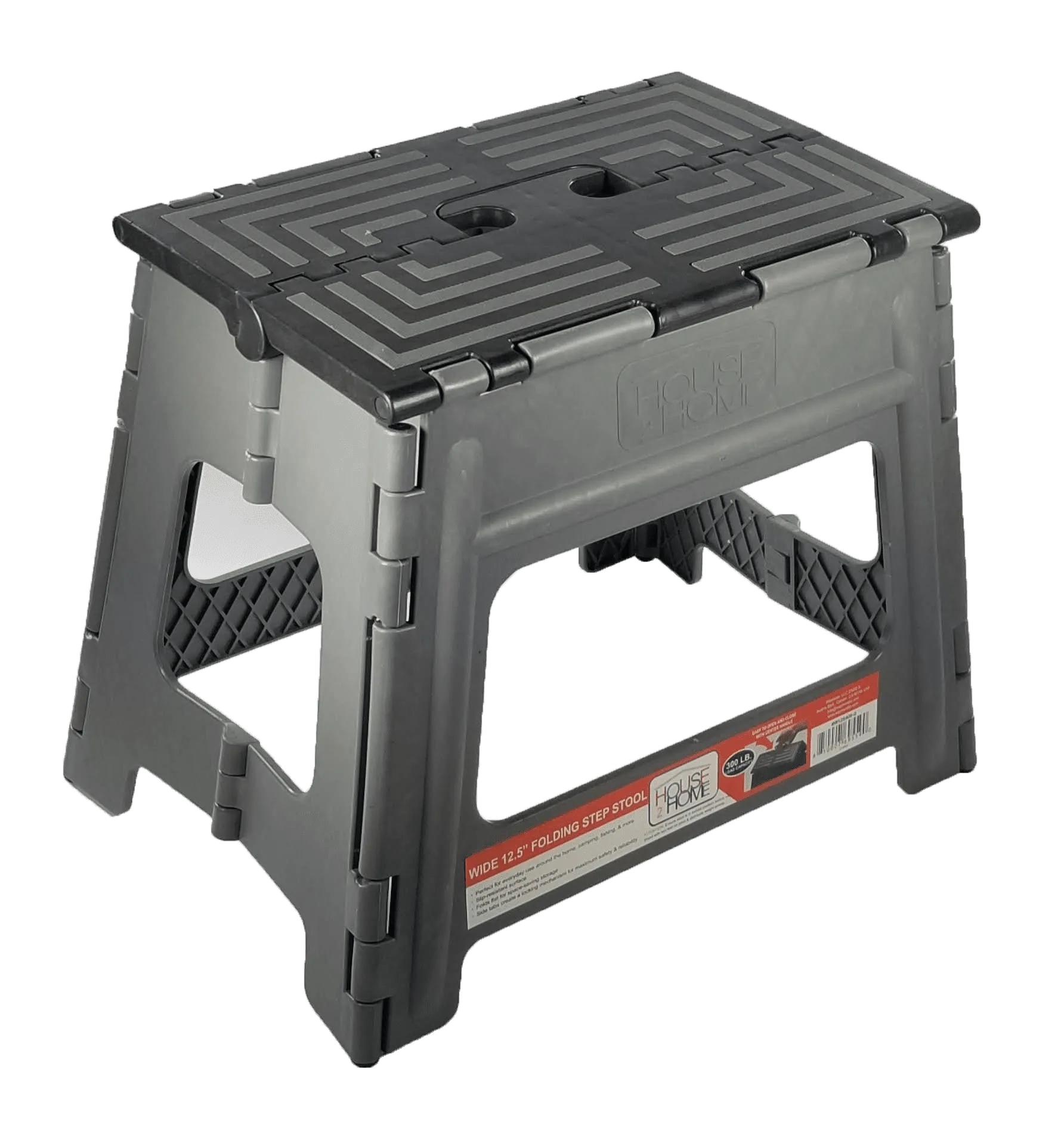 House 2 Home, Wide 12.5" Plastic 1 Step Folding Step Stool Gray