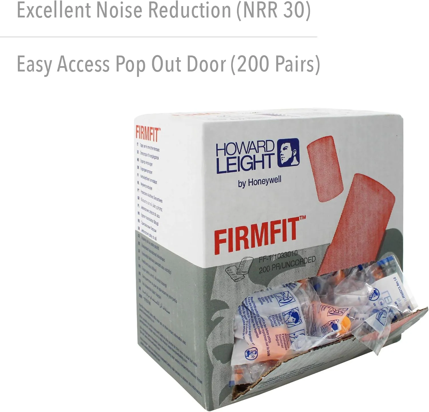 Howard Leight by Honeywell FirmFit Disposable Foam Earplugs, Polybag, 200-Pairs (FF-1) , Orange