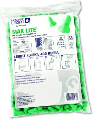 Howard Leight by Honeywell Max Lite Earplug Refill For Leight Source 400 Dispenser, 200-Pairs (LPF-LS4)