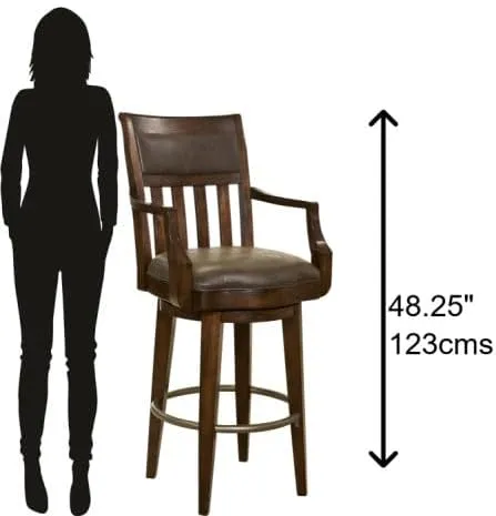Howard Miller Steitz Bar Stool II - Hardwood Finish, Slat Style Faux Leather Cushion with Antique Brass-Tone Footrest 300 Lbs Weight Capacity for Kitchen, Living Room Or Home Decor