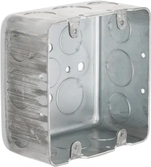 Hubbell-Raco 683 Two-Device Switch, 4-Inch. Square Box 2-1/8-Inch Deep, 1/2-Inch and 3/4-Inch Side Knockouts, Drawn, Gray Finish