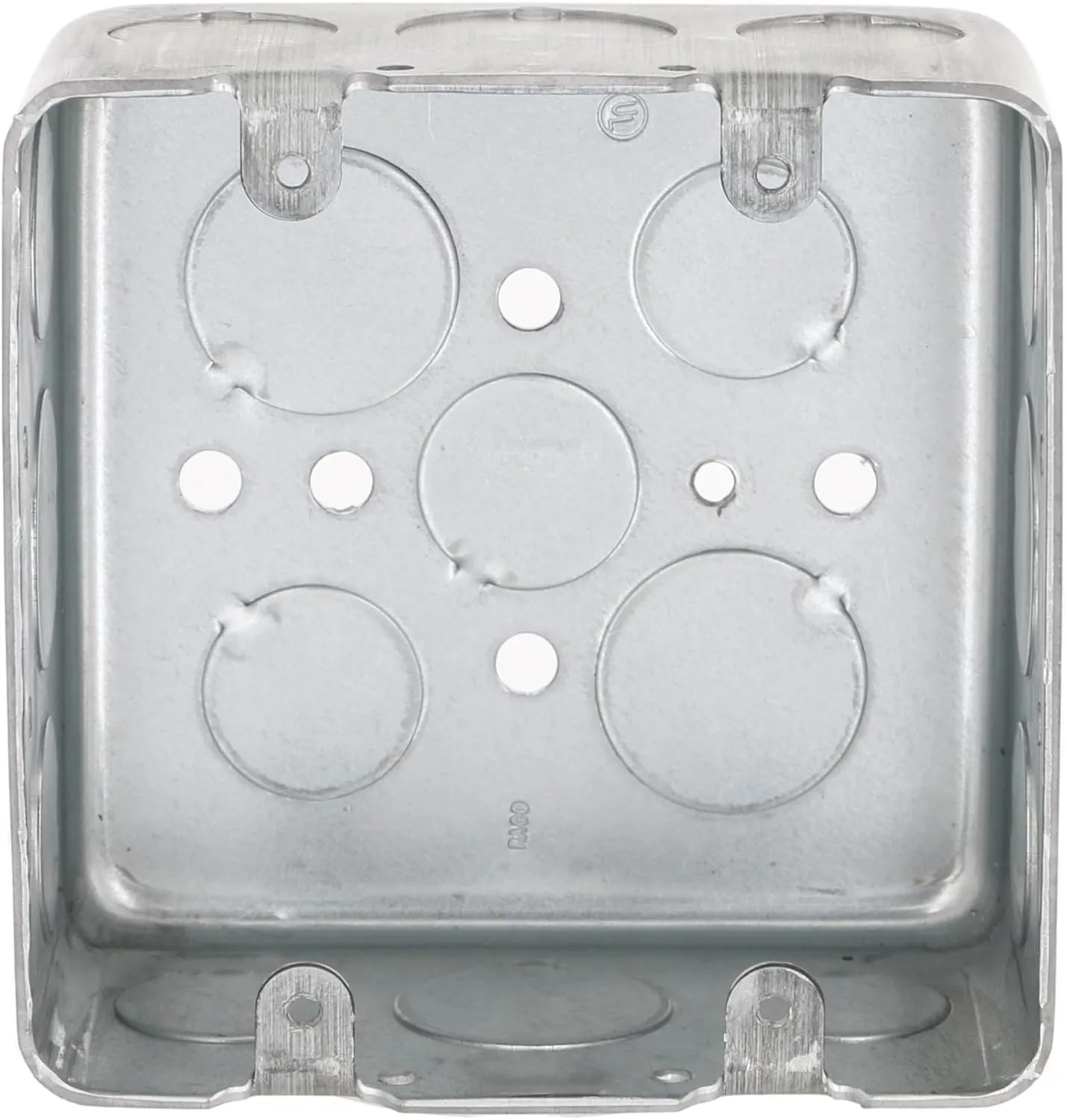 Hubbell-Raco 683 Two-Device Switch, 4-Inch. Square Box 2-1/8-Inch Deep, 1/2-Inch and 3/4-Inch Side Knockouts, Drawn, Gray Finish