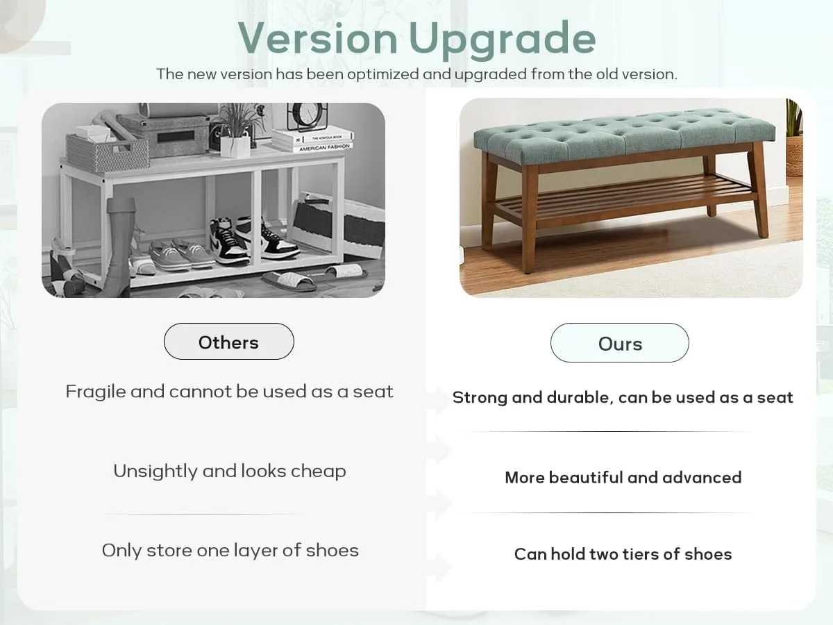 HUIMO Entryway Shoe Bench, End of Bed Bench,Upholstered Button-Tufted Bench for Kitchen, Fabric Ottoman Bench for Living Room, Padded Bench with Solid Wood Shelf,Teal